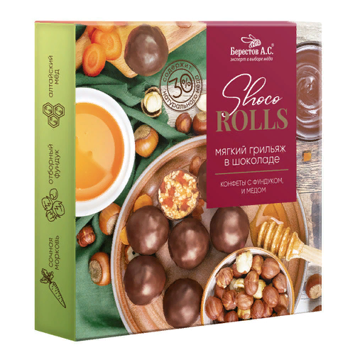  Берестов Shoco Rolls конфеты с фундуком, цукатами моркови  и медом 135г  в Челябинске